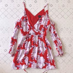 SugarLips red floral cold shoulder dress